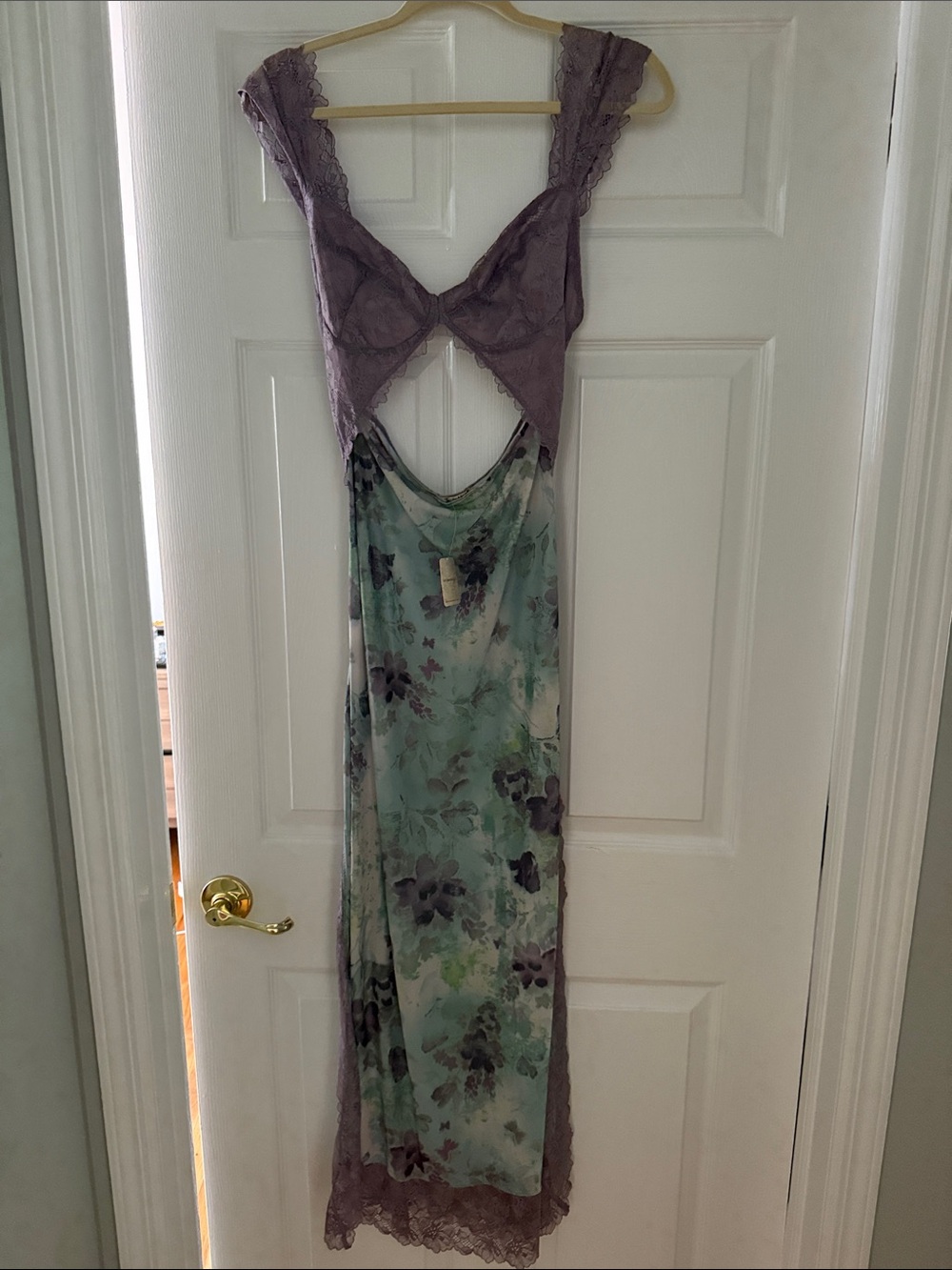 Free People Lavender Lace & Mint Floral Slip Midi Dress